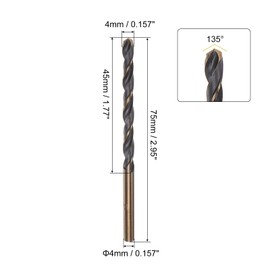 uxcell 6pcs Jobber Drill Bits 4mm Black Nitride & Gold Titanium Coated 4341 High Speed Steel (HSS) 135 Degree Split Point Twist Drill Bits for Stainless Steel Metal Plastic Wood