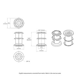Outwater Industries Double Star Threaded Caster Insert | Heat Treated Steel | Fits 1 Inch Round 16-18 Gauge Tube | Thread: 3/8-16 | 4 Pack
