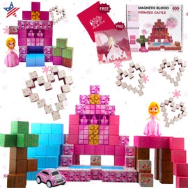 POLAR TOYS Magnetic Blocks-Builder Princess Castle Magnetic Blocks 112 Magnetic Cubes Holiday Toys Building Blocks Magnetic Blocks for Kids Ages 4-8 Sensory Toys for Boys Girls Age 3+