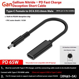 100W PD Power Charger Tip USB C to Slim Laptop Charging Cable Adapter Converter for Dell Laptop 18-20V (Dedicated for Dell (for 45W/65W/90W Power), 4.5mm Small Head)