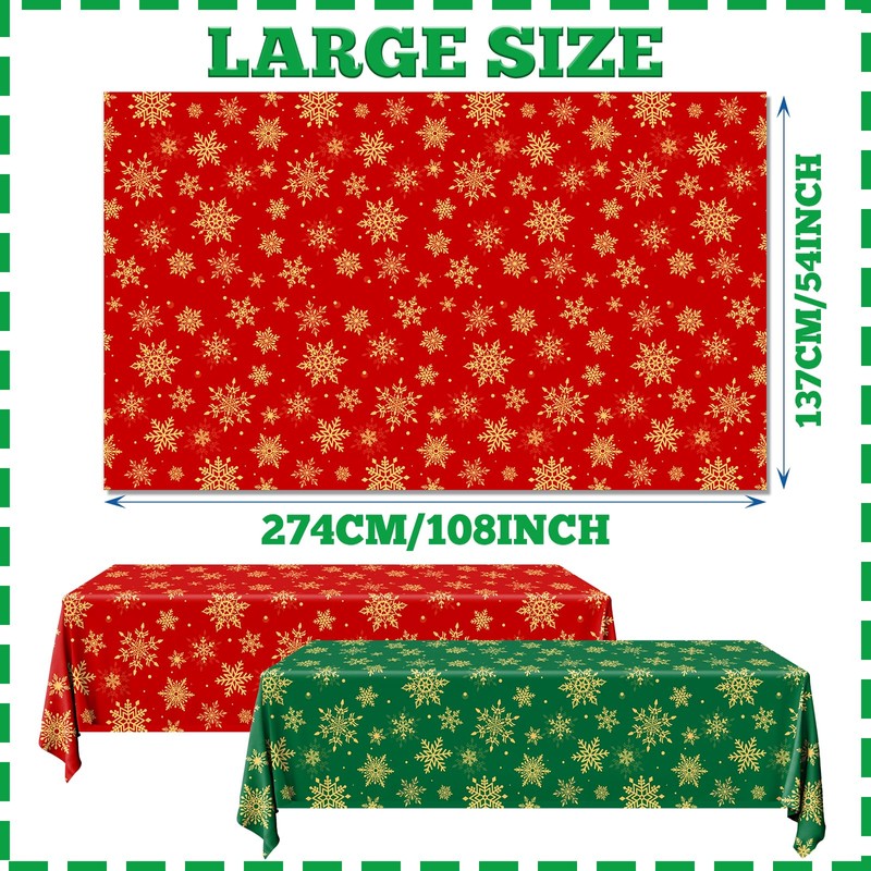 Juweked 2Pcs Winter Snowflake Tablecloth Plastic Christmas Snowflake Tablecloth Red