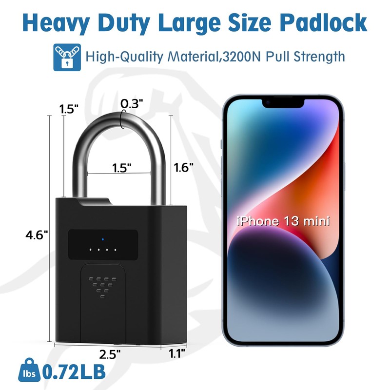 Fingerprint Padlock,Heavy Duty Smart Padlock with Key, Waterproof Bluetooth App