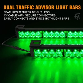 Xprite LED Emergency Traffic Advisor Dual Strobe Light Bar, w/Control Box Front Rear Windshield Visor Deck Safety Hazard Warning Flashing Lightbars, for Construction Vehicles Semi Trucks Car - Green
