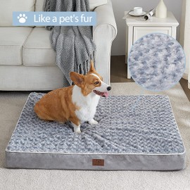 WNPETHOME Orthopedic Large Dog Bed, Dog Bed for Large Dogs with Egg Foam Crate Pet Bed with Soft Rose Plush Waterproof Dog Bed Cover Washable Removable（Dog Bed Large 36 x 27 x 3 inch Grey）
