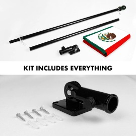 UD_G128 Combo Pack: 5 Ft Tangle Free Aluminum Spinning Flagpole (Black) & Mexico Mexican Flag 2x3 Ft, ToughWeave Series Embroide