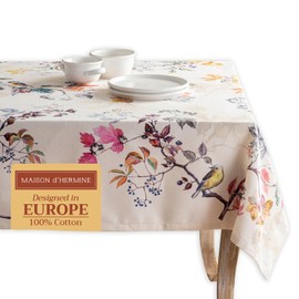 Maison d'Hermine Equinoxe, Beige 100% Cotton Tablecloth for the Kitchen, Dinner, Tabletop, Party Decoration, Weddings, Thanksgiving/Christmas (Rectangle, 140 cm x 180 cm)