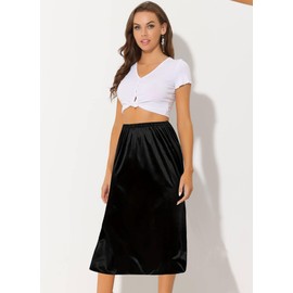 Ellames Women's 2 Pieces Half Slips for Under Dresses Satin Long Underskirt Half Slip Shirt Skirt Extender Black & White 27" Medium