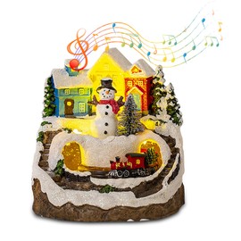 Les-Theresa Christmas Village Houses, Christmas Snow Scene Resin Xmas Houses, Christmas Snow Village With Music Light Up Christmas House, Led Christmas Village Scene For Xmas Home Party 6x5x4im (02)