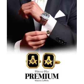 Freemason Masonic Cufflinks for Men – Tuxedo Suit Masonic Accessories, Freemason Gifts for Men, One Size, Stainless Steel, onyx set