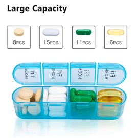 Pill Box 4 Times a Day, Betife Weekly Pill Box Organisers, 7 Day Tablet Organiser, Daily Pill Dispenser 7 Day 4 Compartments, Tablet Box for Medication, Vitamins and Supplements (Black)