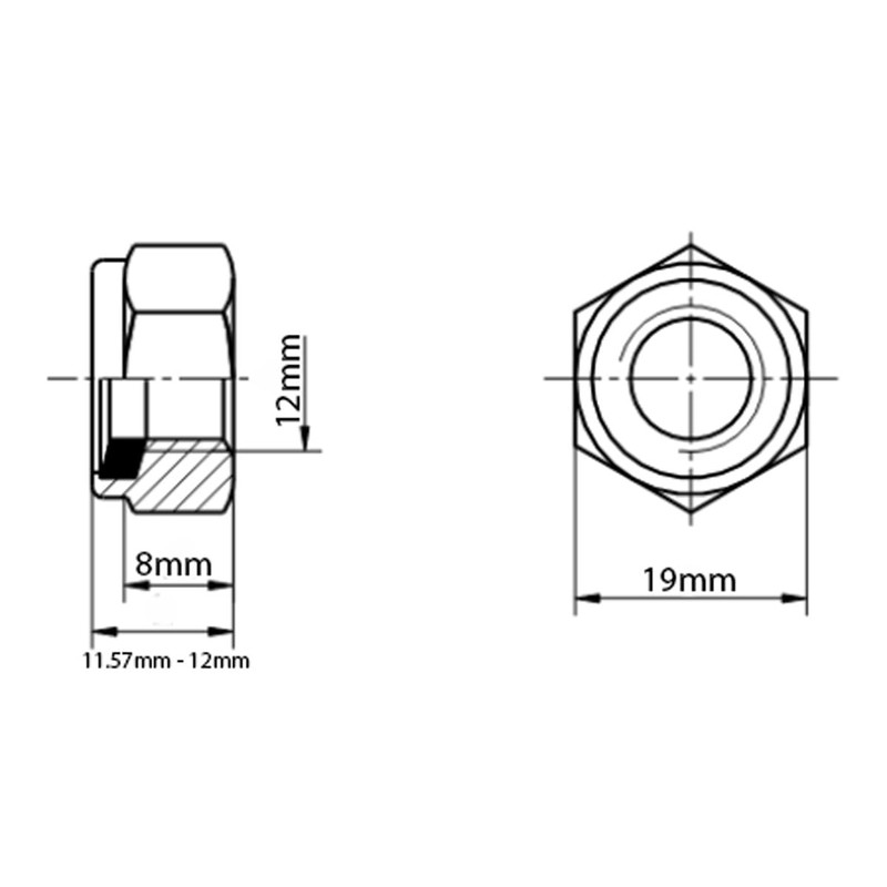 M12 Nylock Nuts Nylon Insert Locking Nuts Black Zinc Flake