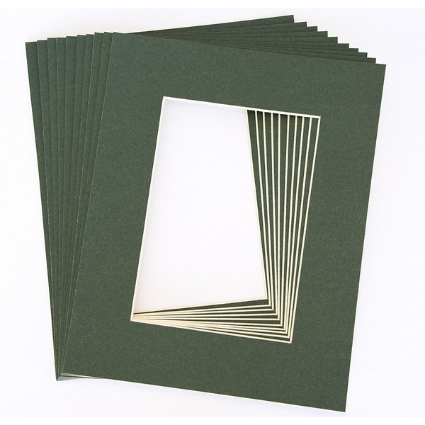Pack of 10 DARK GREEN 8x10 Picture Mats Matting with