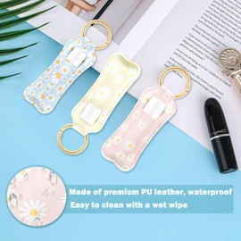 WK IEASON Lip Balm Holder Keychain Clip On PU Leather Lipstick Sleeve Pouch Lip Gloss Holder Lip Balm Sleeve Holder Keychain 3PCS（Floral Set C）