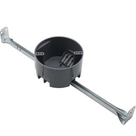 AIRTAK Round Ceiling Electrical Box, 20 Cu.in. 4" PVC Junction Box with Telescopic Bar Hanger & Ground Lug, Living Hinges for Easy Cable Entry, ETL Listed, 50 lb Light Fixture Rated, 1 Pack, Grey