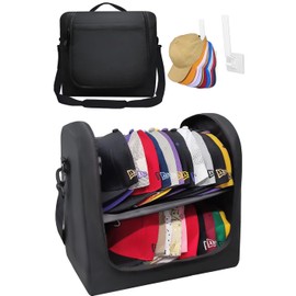 BRATEAYA Large Hat Bag for Baseball Caps, Portable Hat Organizer Carrier for Travel, Hat Storage Box Holder for 24 Snapback Caps, Baseball Cap Traveling Case for Men, Black, and Gift Hat Hooks