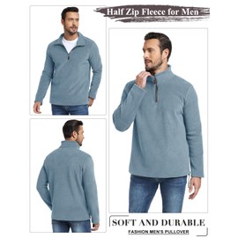 Lonya Men's Fleece Quarter Zip Sweatshirts Winter Half Zip Jumper Outdoor Thermal Pullover Hiking Jacket Sweaters Blue,XL