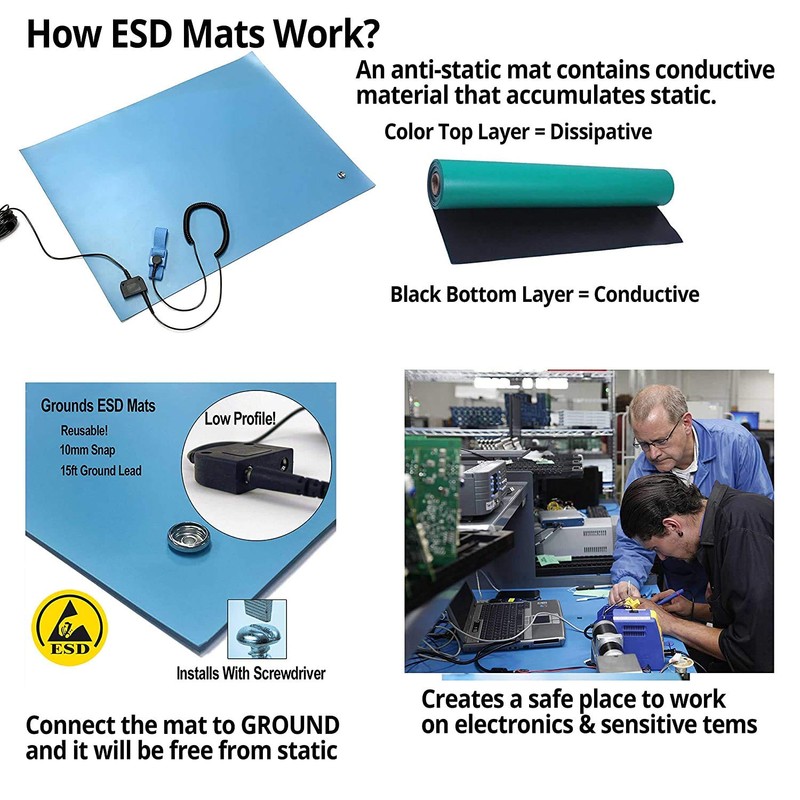 RubberStat Dual Layer ESD Compliant Workstation Rubber Table Mat Kit,