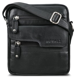 ROYALZ 'Oregon' Leather Shoulder Bag Men's Small Leather Vintage Men's Handbag Modern Shoulder Bag Messenger Bag Genuine Leather, black