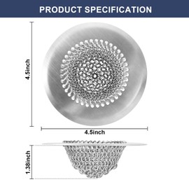 Sink Drain Strainer Kitchen Mesh Sink Strainer, Reversible Easy Clean Stainless Steel Large Kitchen Filter Trap Basket, Flippable Food Catcher for Garbage Disposal Without Clogging