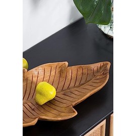 A&B Home Teak Leaf Tray Wooden Leaf, Wooden Dish Plate, Plate Tray Vintage Nature Leaf-Shaped Teak Wood Platter or Bowl Wooden Platters for Home Kitchen Countertop Table Decor,15.5x9.5x2.5"