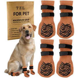 TZL Calcetines Antideslizantes para Perros con Doble Agarre para Suelos de Madera Dura,Botas para Perros para Evitar Que se Laman con 2 Correas Ajustables (Naranja, S)