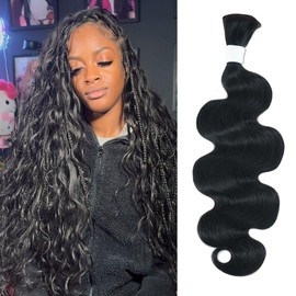 Goulus Extensiones De Cabello Humano Ondulado A Granel Para Trenzas Sin Trama, 100 G, Un Paquete, Cabello Humano Húmedo Y Ondulado Para Trenzas Bohemias, Color Negro Natural (20", Negro Natural)