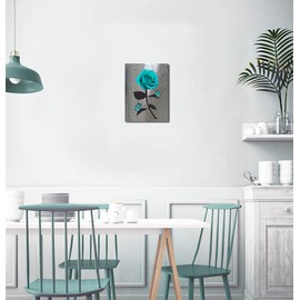 Rtriel Teal Rose Canvas Wall Art Turquoise Blue Flower Prints Contemporary Black and White Pictures for Bathroom Wall Decor 16 x 24 Inch