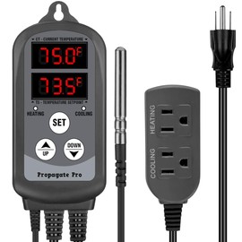 15 Amp Plug in Digital Temperature Controller Outlet by Propagate Pro | Heating/Cooling Thermostat 110V 15A 1500W Programmable Temp Controlled Heater Cooler Reptile Box Fan 120V (PPTC1)