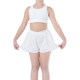 SPFASZEIV Running Shorts with Pockets Girls 2 in 1 Flowy Shorts Kids Summer Athletic Shorts for Tennis 3-4 Years White
