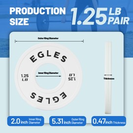 EGLES Change Plates Pair White 1.25LB Rubber-Coated Weight Plates in Pairs, Olympic Bumper Plates, Color-Coded, IWF Standard, Fit 2-Inch Barbells Strength Training Weight Plates Gym & Fitness