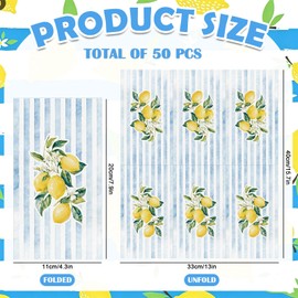AnyDesign 50Pcs Lemon Paper Guest Napkins Yellow Citrus Fruit Disposable Napkin Blue White Striped Dinner Hand Towel for Summer Spring Tropical Tea Party Table Decor