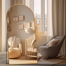 ZHUNFA Arched Full Length Mirror, 76x37 Oversized Floor Mirror with Stand, Gold Mirror Full Length, Aluminum Full Body Dressing Mirrors with Arched-Top, Leaning for Living Room, Bedroom