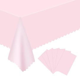6 Pcs Pink Tablecloth 54X108 Inch Plastic Light Pink Table Cloths for Parties Disposable Scalloped Edge Table Cover Waterproof Rectangle Princess Table Cloth for Baby Shower Birthday Wedding Decor