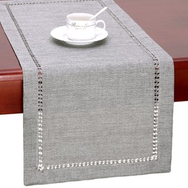Grelucgo Handmade Hemstitch Gray Dining Table Runner Or Dresser Scarf,Rectangle 14 x 90 Inch
