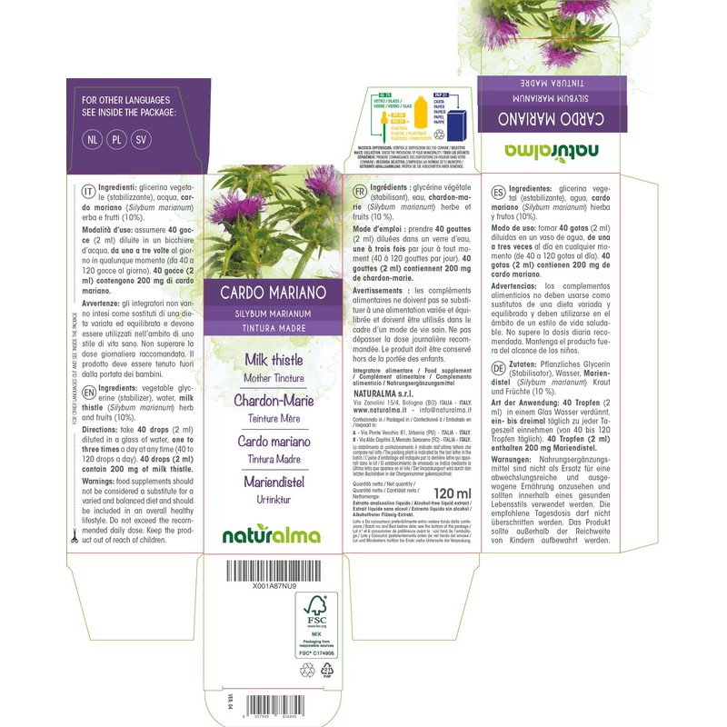 Milk Thistle (Silybum Marianum) Herb and Fruits Alcohol-Free Mother Tincture