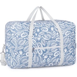 for Airlines Large Cabin Bag Foldable Travel Duffel Bag Holdall Tote Carry on Luggage Overnight for Women and Men 40L (Blue Leaf)
