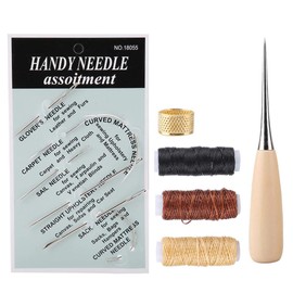12pcs Leather Sewing Kit Upholstery Repair Kit Embroidery Hand Sewing Needle Thread Leather Craft Tool with Hand Sewing Needle Waxed Thread Cord Curved Needle