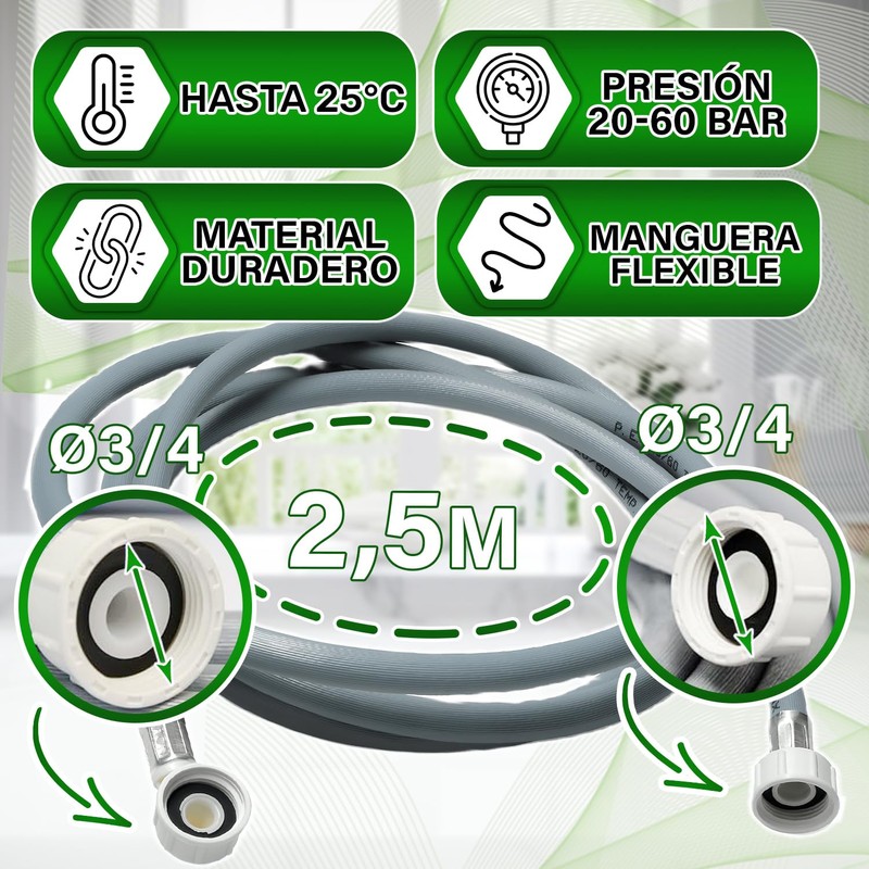 Inlet Hose Washing Machine and Dishwasher 2.5 m with Valves