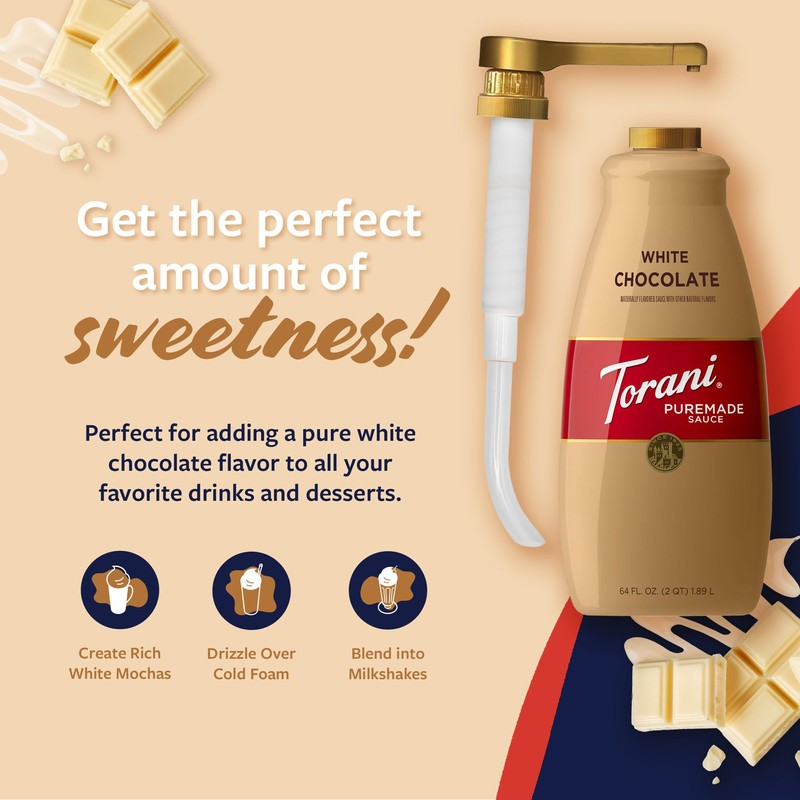 Torani Puremade White Chocolate Sauce for Coffeehouse Drinks and Desserts,
