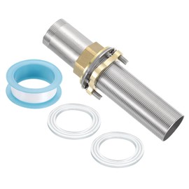 uxcell Faucet Mount Extension Shank 6"x 1.25" Stainless Steel Pipe Faucet Extension Nipple Locknut Kit Extension Threaded Longer Fixed High Foot with Nut and Gasket Faucet Fittings