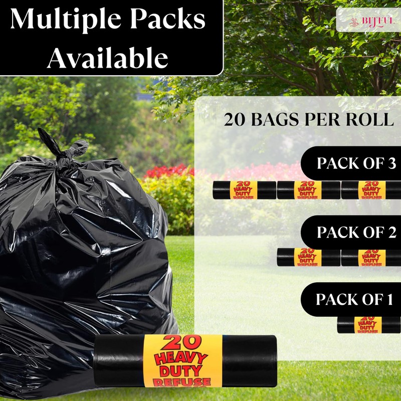 BITFUL Heavy-Duty Refuse Sacks Bin Liners -Strong- Leak-proof- 75L Capacity-