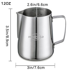 12 oz Stainless Steel Milk Frothing Pitcher – Espresso Pitcher with Latte Art Pen, Perfect for Espresso, Cappuccino, and Latte Art