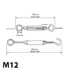 Trimming Shop Turnbuckle Wire Tensioner M12 Rope Strainer Stainless Steel