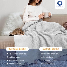 9Threads Queen Size Multipurpose Blanket, 100% Extra Long Staple Cotton, Soft & Breathable Herringbone Weave, Light Grey, Lightweight, Machine Washable, All-Season Throw Blanket for Bedroom & Travel