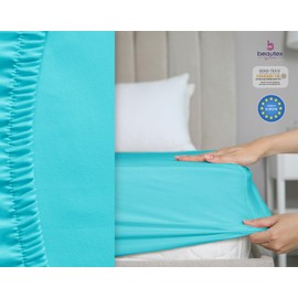 Beautex Cotton Fitted Sheet, Premium Jersey Fabric, 160 g/m², Choice of Size and Colour (Standard, 90 x 200 x 30 cm, Turquoise)