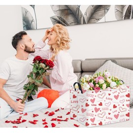 HIYAGON Rectangular Valentines Basket Valentines Gift Basket Holiday Pink Basket Baby Storage Bin Kids Toy Basket Organizer Box for Girls Love Room Decor(Pink Love)