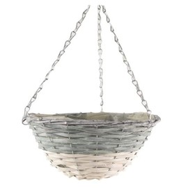 Siam Express 2 x 12 Garden ROUND Shaped Wooden Hanging Baskets Grey/White Indoor Outdoor Planter Weave Rattan Wicker