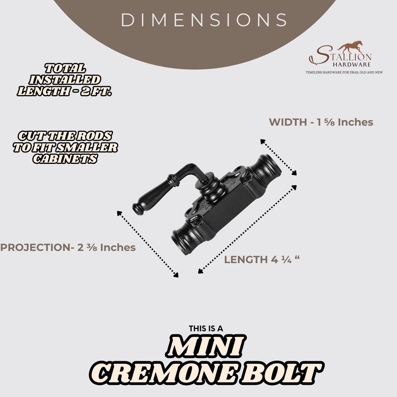 STALLION HARDWARE Durable Iron Lever Style Mini Cremone Bolt 2'