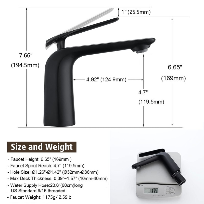 TOCALOCA Black Bathroom Sink Faucet, Matte Black, Modern Design, Single