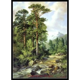 Ankicoleman Designs Mountain River - Chart Counted Cross Stitch Patterns Needlework DIY DMC 14 ct  - Printed
